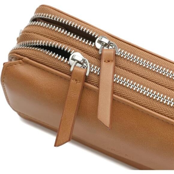 Crossbody Wallet Wristlet Purse Vegan Leather Camel - Picture 6 of 6